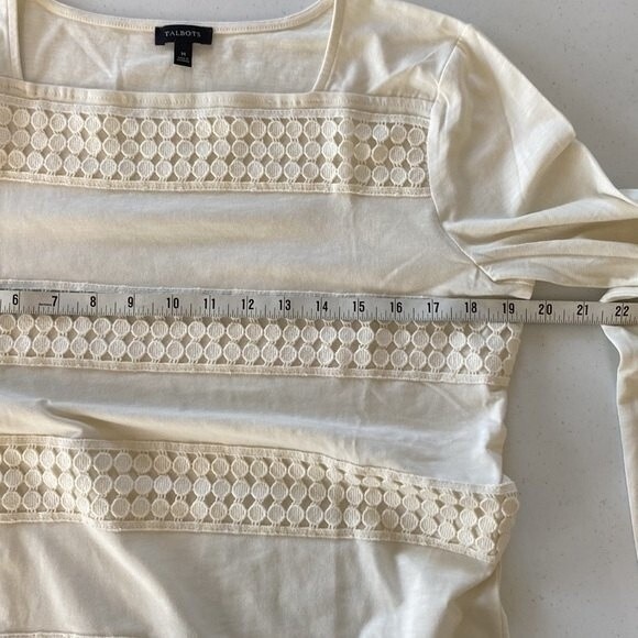 Talbots New! Embroidered Cotton Square Neck Top Long Sleeve Modal Cotton Stretch - Picture 11 of 16